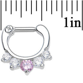 14G 1/4 Five Clear and Pink Cubic Zirconia Septum Clicker