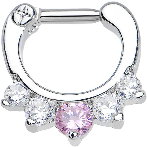 14G 1/4 Five Clear and Pink Cubic Zirconia Septum Clicker