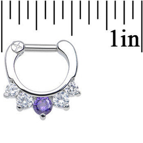 14G 1/4 Five Clear and Tanzanite Cubic Zirconia Septum Clicker