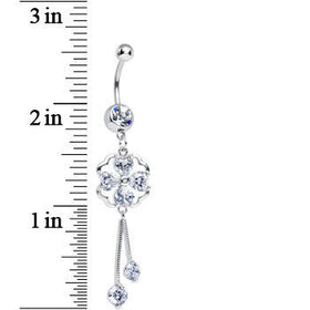 Clear CZ Clear Four Heart Clover Dangle Belly Ring