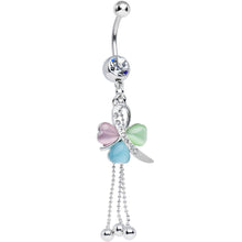 Clear Gem Multicolored Ribbon Hearts Dangle Belly Ring