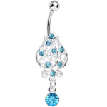 Aqua Gem Brilliant Rosebud Dangle Belly Ring