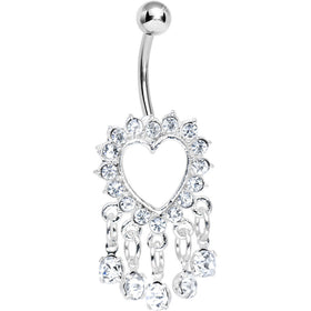 Crystalline Gem Super Sparkle Drops and Hollow Heart Dangle Belly Ring