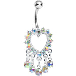 Aurora Gem Super Sparkle Drops and Hollow Heart Dangle Belly Ring