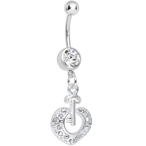 Crystalline Gem Your Heart Has the Key Dangle Belly Ring