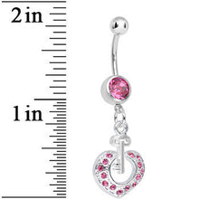 Pink Gem Your Heart Has the Key Dangle Belly Ring