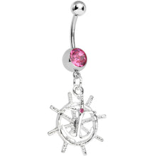 Pink Gem Captain Take the Wheel and Anchor Dangle Belly Ring
