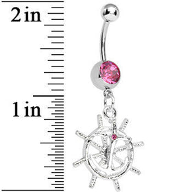 Pink Gem Captain Take the Wheel and Anchor Dangle Belly Ring