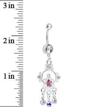Crystalline Pink Aurora Gem Glimmering Beauty Flower Dangle Belly Ring