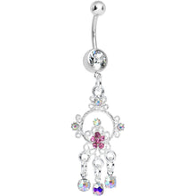 Crystalline Pink Aurora Gem Glimmering Beauty Flower Dangle Belly Ring