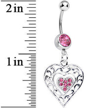 Pink Gem Layered Love Dual Heart Dangle Belly Ring