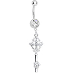 Crystalline Gem Key to Faith Cross Dangle Belly Ring