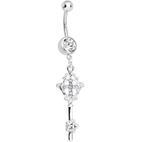 Crystalline Gem Key to Faith Cross Dangle Belly Ring
