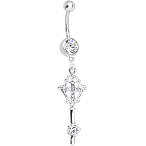 Crystalline Gem Key to Faith Cross Dangle Belly Ring