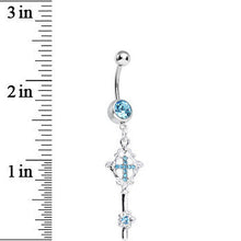 Aqua Gem Key to Faith Cross Dangle Belly Ring