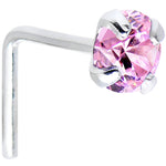 925 Sterling Silver 3mm Round Pink CZ L-Shape Nose Ring