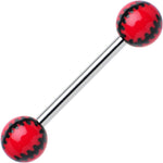 Red Acrylic Double Play Baseball Barbell Tongue Ring