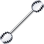 White Acrylic Double Play Baseball Barbell Tongue Ring