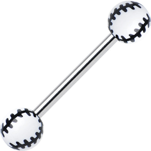 White Acrylic Double Play Baseball Barbell Tongue Ring