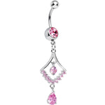 Pink CZ Transforming Teardrop Dangle Belly Ring