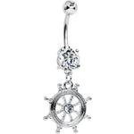 Clear CZ Shimmering Sailor Captain Wheel Dangle Belly Ring