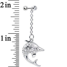Clear Gem Bottlenose Dolphin Dangle Cartilage Tragus Earring