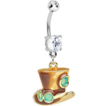 Clear Double Gem Top Hat with Goggles Steampunk Dangle Belly Ring