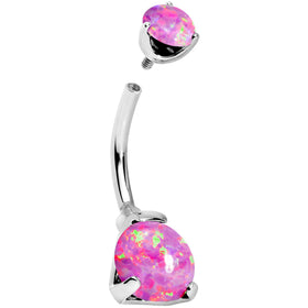 Double Pink Synthetic Opal Internally Threaded Belly Ring 3/8