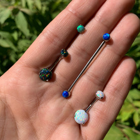 Double White Synthetic Opal Internally Threaded Belly Ring 3/8