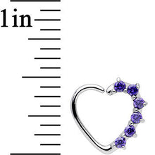 16G Purple CZ Heart Left Closure Daith Cartilage Tragus Earring