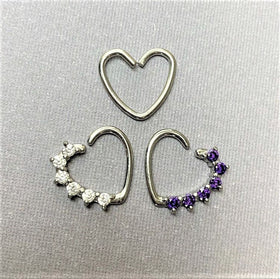 16G Clear CZ  Heart Right Closure Daith Cartilage Tragus Earring