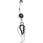 Black Gem Sparkling Angel Wing Hollow Dangle Belly Ring