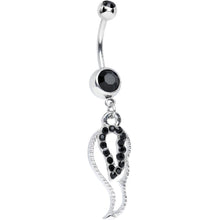 Black Gem Sparkling Angel Wing Hollow Dangle Belly Ring