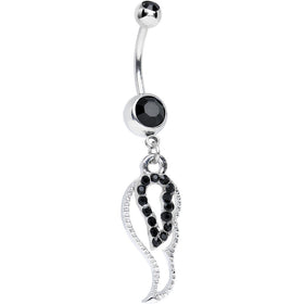 Black Gem Sparkling Angel Wing Hollow Dangle Belly Ring
