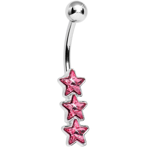 Pink Gem Dazzling Triple Star Belly Ring