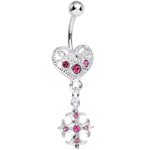 Pink Gem Heart with Gothic Cross Dangle Belly Ring