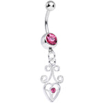 Pink Gem Thrill of the Frill Heart Dangle Belly Ring