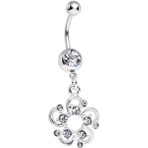 Crystalline Gem Summertime Open Flower Petal Dangle Belly Ring