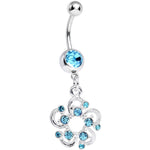 Aqua Gem Summertime Open Flower Petal Dangle Belly Ring