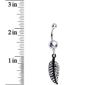 Aurora Gem Glimmering Black Forest Leaf Dangle Belly Ring