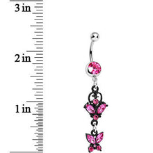 Pink Gem Bejeweled Black Butterfly Dangle Belly Ring