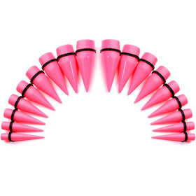 00G to 1 inch 18 Piece Bright Pink Acrylic Ear Stretching Taper Kit Set