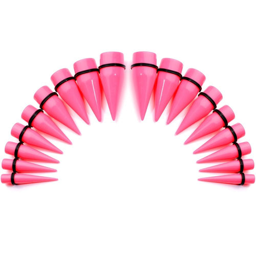 00G to 1 inch 18 Piece Bright Pink Acrylic Ear Stretching Taper Kit Set