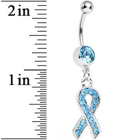 Aqua Gem Fashionable Awareness Ribbon Dangle Belly Ring