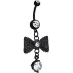 Clear Gem Going to a Formal Black Bow Tie Dangle Belly Ring