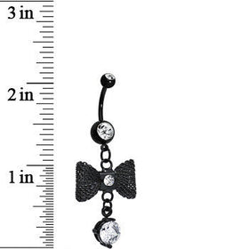 Clear Gem Going to a Formal Black Bow Tie Dangle Belly Ring