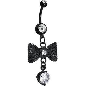 Clear Gem Going to a Formal Black Bow Tie Dangle Belly Ring