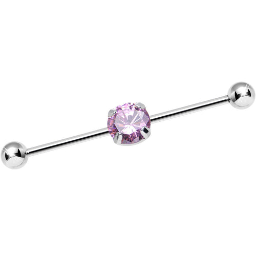 14G Pink CZ Shimmering Circle Industrial Barbell 38mm