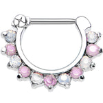 16G 5/16 Alluring Faux Opal and Pink Gem Septum Clicker