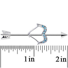 14G Blue Gem Dazzling Bow and Arrow Industrial Barbell 38mm